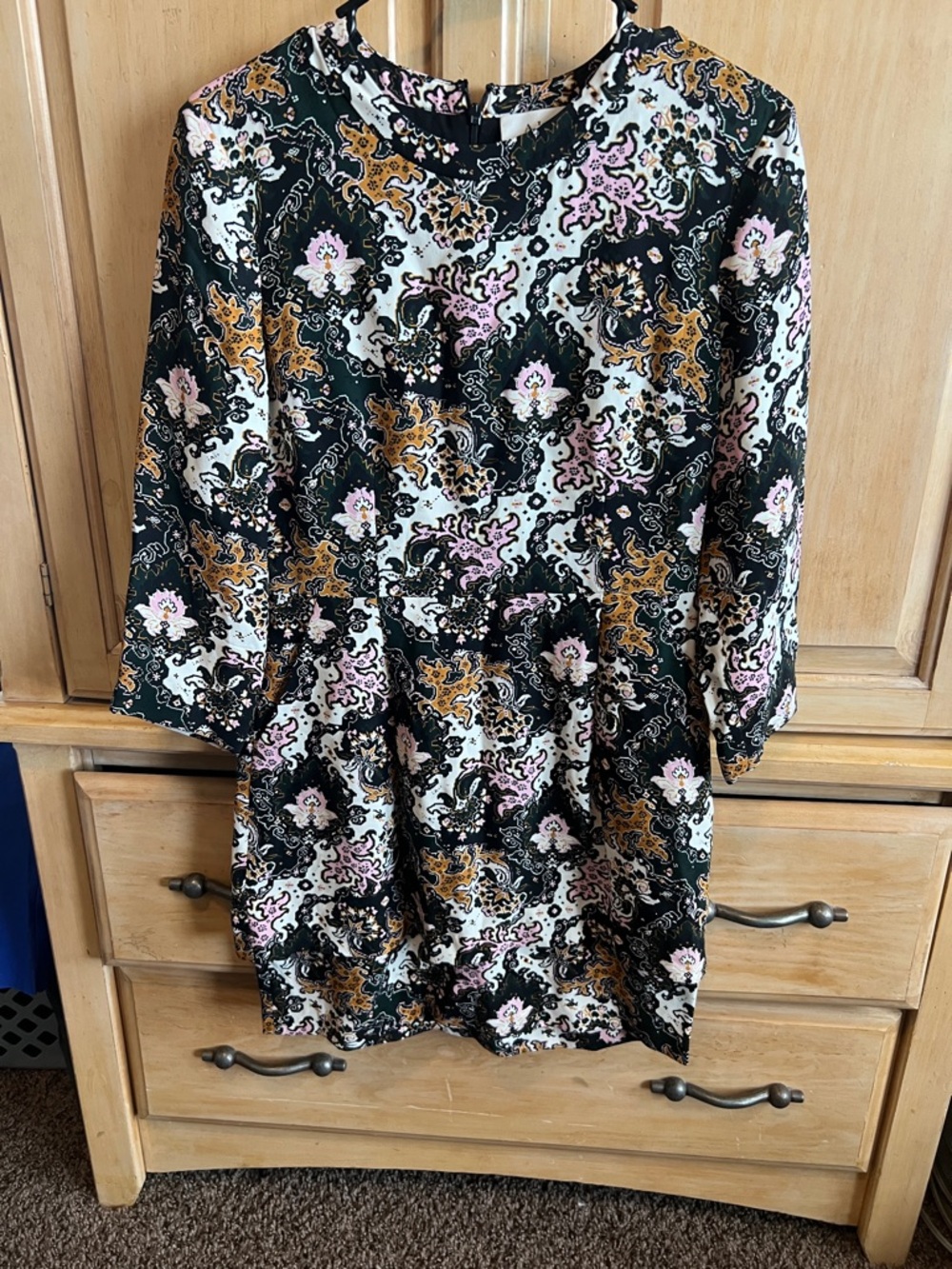 A.L.C. 100% silk Floral Paisley Print Dress in Black, Pink & Gold